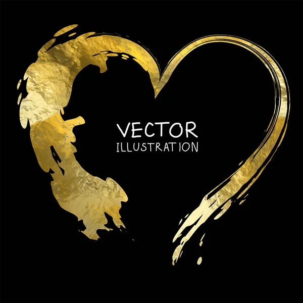 Corazón de oro aislado sobre fondo negro, pintado a mano vector dorado . — Vector de stock