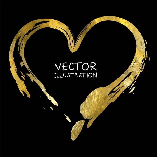 Corazón de oro aislado sobre fondo negro, pintado a mano vector dorado . — Vector de stock