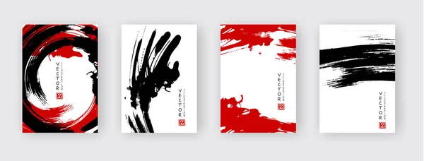 Set di design astratto nero e rosso. Pittura a inchiostro sulla brochure, Elemento monocromatico isolato sul bianco . — Vettoriale Stock