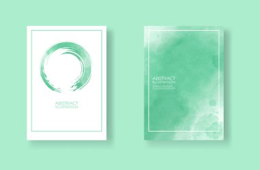 Suluboya elemanları ayarlanmış kartlar. Yeşil arka planda elle çizilmiş afiş öğesi.