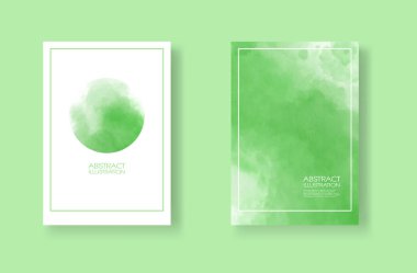 Suluboya elemanları ayarlanmış kartlar. Yeşil arka planda elle çizilmiş afiş öğesi.