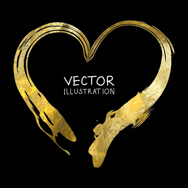 Corazón de oro aislado sobre fondo negro, pintado a mano vector dorado . — Vector de stock