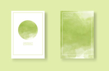 Suluboya elemanları ayarlanmış kartlar. Yeşil arka planda elle çizilmiş afiş öğesi.