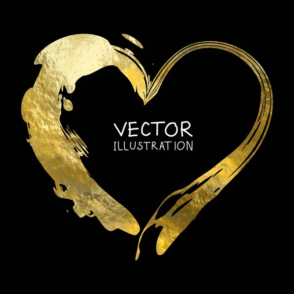 Corazón de oro aislado sobre fondo negro, pintado a mano vector dorado . — Vector de stock