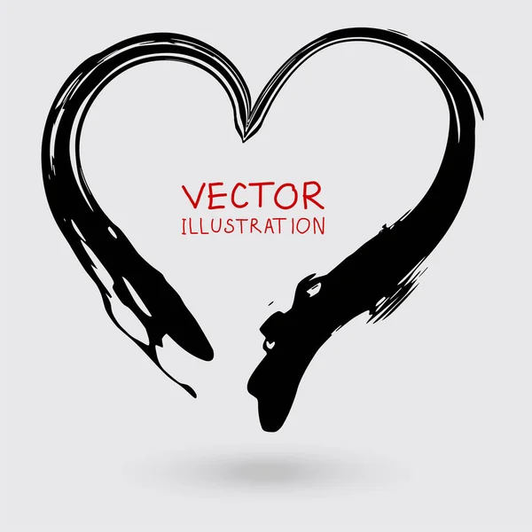 Abstract vector ink Heart. Painted with a brush. — Stock Vector