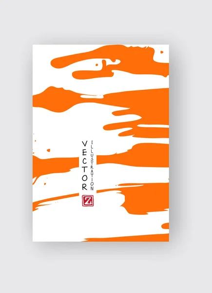 Pinceau à l'encre orange sur fond blanc. Style japonais. — Image vectorielle