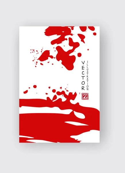 Červený inkoust tahu štětcem na bílém pozadí. Japonský styl. — Stockový vektor