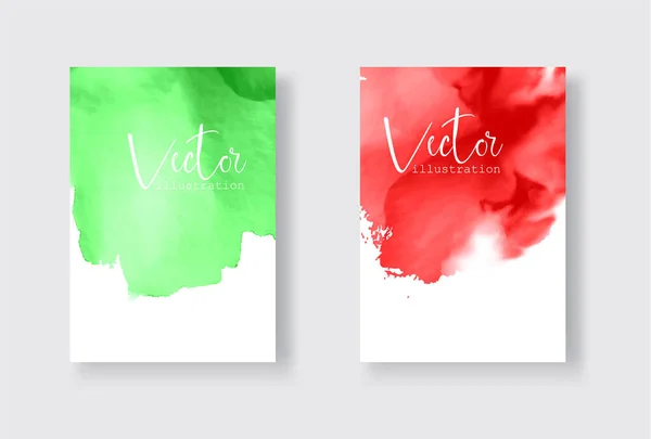 Set of bright colorful green red vector watercolor background — Stock Vector