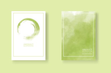 Suluboya elemanları ayarlanmış kartlar. Yeşil arka planda elle çizilmiş afiş öğesi.