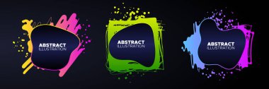 Set of modern abstract vector banners. Ink style shapes of gradient colors on dark background.