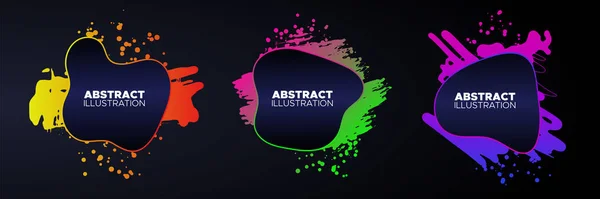 Set of modern abstract vector banners. Ink style shapes of gradient colors on dark background. — Stok Vektör