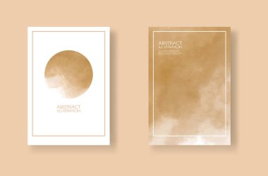 Suluboya elemanları ayarlanmış kartlar. Kahverengi arka plan üzerinde elle çizilmiş afiş elemanı.