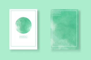 Suluboya elemanları ayarlanmış kartlar. Yeşil arka planda elle çizilmiş afiş öğesi.