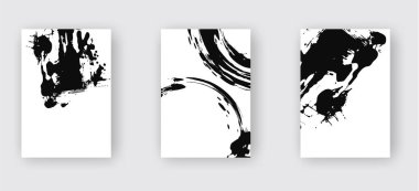 Black abstract design set. Ink paint on brochure, Monochrome element isolated on white.