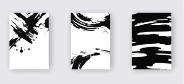 Black abstract design set. Ink paint on brochure, Monochrome element isolated on white.