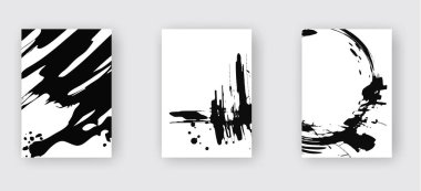 Black abstract design set. Ink paint on brochure, Monochrome element isolated on white.