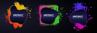 Set of modern abstract vector banners. Ink style shapes of gradient colors on dark background.