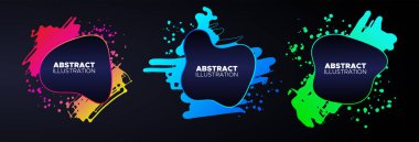 Set of modern abstract vector banners. Ink style shapes of gradient colors on dark background.