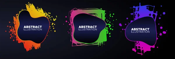 Set of modern abstract vector banners. Ink style shapes of gradient colors on dark background. — Stok Vektör