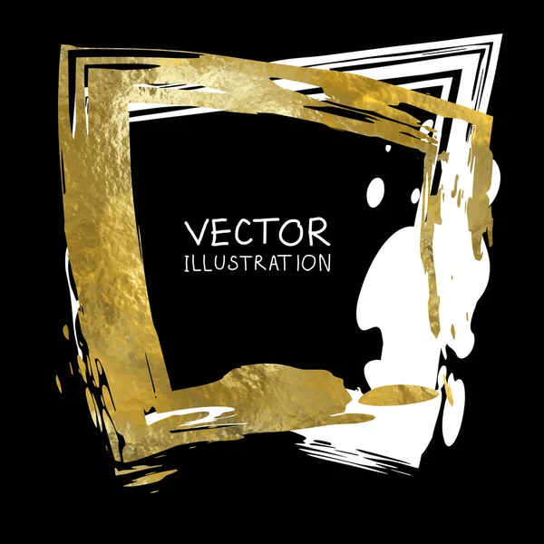 Square golden frame on a black background. Luxury vintage border, Label, logo design element. — Stok Vektör