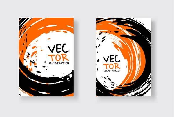 Black and orange abstract design set. Ink paint on brochure, Monochrome element isolated on white. — Stock Vector