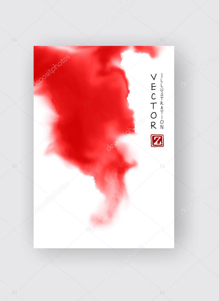 Red abstract design. Ink paint on brochure, Monochrome element isolated on white.