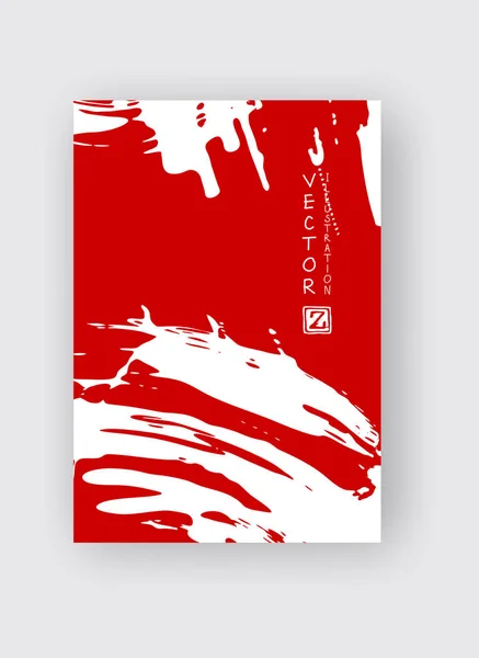Rött bläck pensel stroke på vit bakgrund. Japansk stil. — Stock vektor