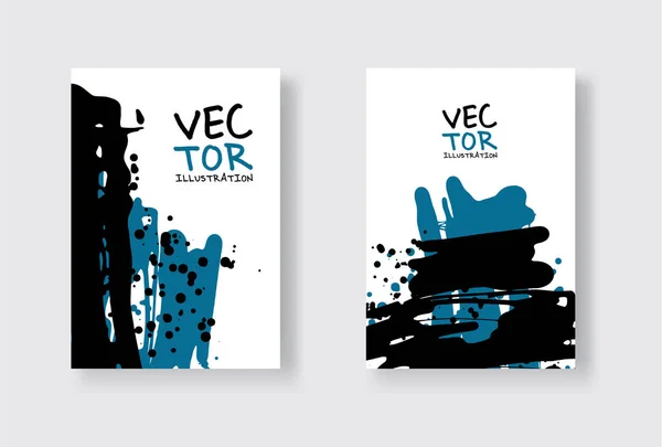 Conjunto de diseño abstracto negro y azul. Pintura de tinta en folleto, elemento monocromo aislado en blanco . — Archivo Imágenes Vectoriales