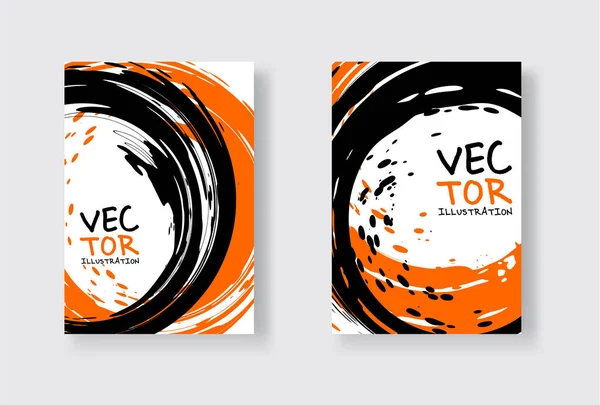 Black and orange abstract design set. Ink paint on brochure, Monochrome element isolated on white. — ストックベクタ