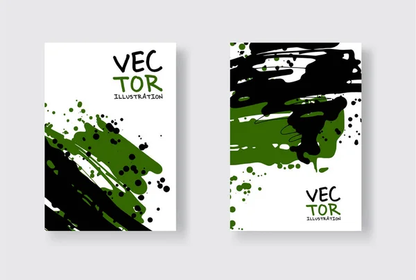 Conjunto de diseño abstracto negro y verde. Pintura de tinta en folleto, elemento monocromo aislado en blanco . — Archivo Imágenes Vectoriales