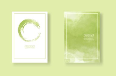 Suluboya elemanları ayarlanmış kartlar. Yeşil arka planda elle çizilmiş afiş öğesi.