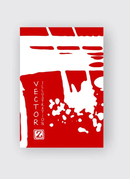 Белый чернила мазок кистью на красном фоне. Японский стиль . — стоковый вектор