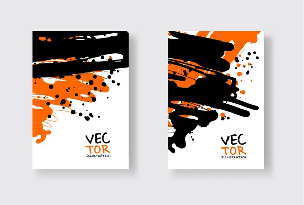 Conjunto de diseño abstracto negro y naranja. Pintura de tinta en folleto, elemento monocromo aislado en blanco . — Archivo Imágenes Vectoriales