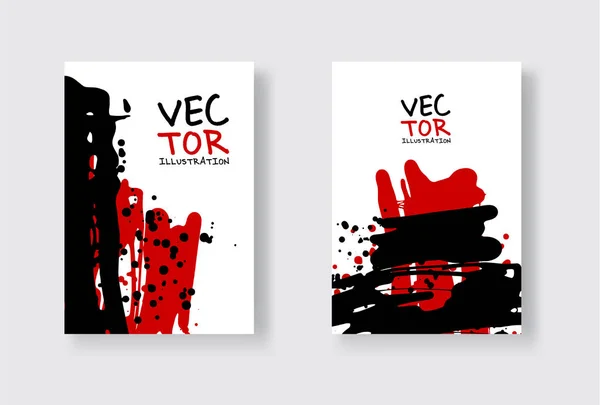 黒と赤の抽象的なデザインセット。パンフレットの水墨画、モノクロームの要素を白に分離. — ストックベクタ