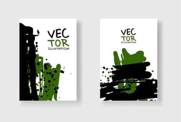 Conjunto de diseño abstracto negro y verde. Pintura de tinta en folleto, elemento monocromo aislado en blanco . — Archivo Imágenes Vectoriales