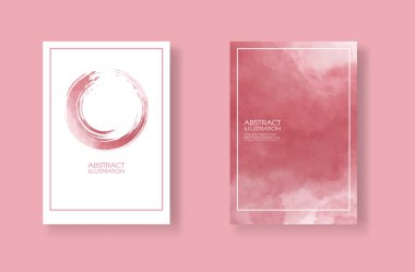 Suluboya elemanları ayarlanmış kartlar. Kırmızı arka planda elle çizilmiş afiş öğesi.