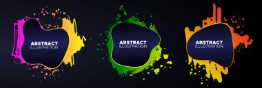 Set of modern abstract vector banners. Ink style shapes of gradient colors on dark background.