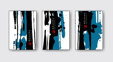 Beyaz arka planda mavi siyah fırça darbesi. Japon tarzı.