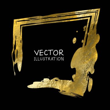 Square golden frame on a black background. Luxury vintage border, Label, logo design element.