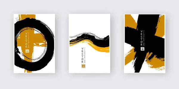 Banners with abstract black brown ink wash painting in East Asian style. — Stock Vector