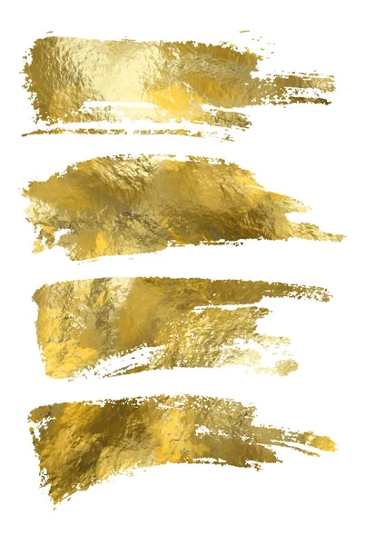 Vector gold paint smear stroke stain set. — Stock Vector
