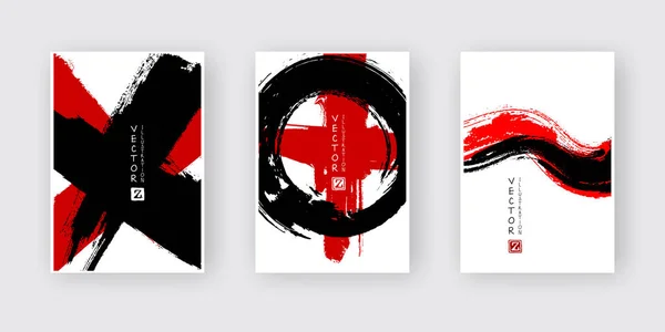 Banderoller med abstrakt svart rött bläck tvätta målning i östlig asiatisk stil. — Stock vektor