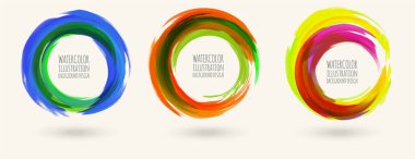 Suluboya daire dokusu ayarlandı. Vektör çemberi ögeleri