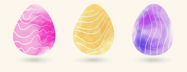 Barva akvarelu velikonoční vajíčka nastavena. Vektorová ilustrace — Stockový vektor