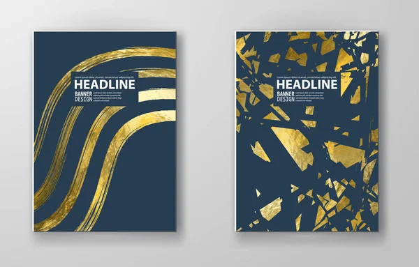 Vector Blue and Gold Design Templates for Brochures, Flyers, Mobile Technologies, Applications, Online Services, Typographic Emblems, Logo, Banners and Infographic. Golden Abstract Modern Background.
