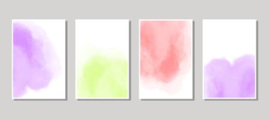 Sulu Boya lekesi ile kartların ayarlayın. Elle çizilmiş kartlarla dizi öğesi tasarımınız için beyaz arka plan üzerinde engelliyor. Tarihi, kartpostal, afiş, logo için tasarım. Vektör çizim.