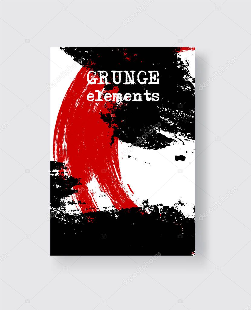 Red black ink brush stroke on white background. Japanese style. Vector illustration of grunge stains element.