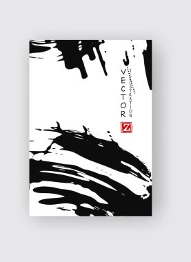 Mürekkep fırçası darbesi. Japon tarzı. Grunge Strip lekelerinin vektör çizimi. Vektör dalga fırçaları resimleme.