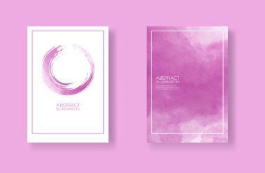 Suluboya elementli kartlar hazır. Tasarımınız için pembe arka planda elle çizilmiş afişler. Randevun için tasarım, kartpostal, pankart, logo. Vektör illüstrasyonu.