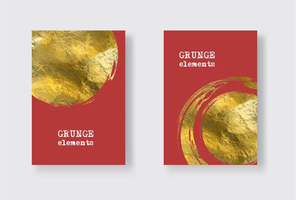 Vector Red Gold Design Templates Set Brochures Flyers Mobile Technologies — Vetor de Stock